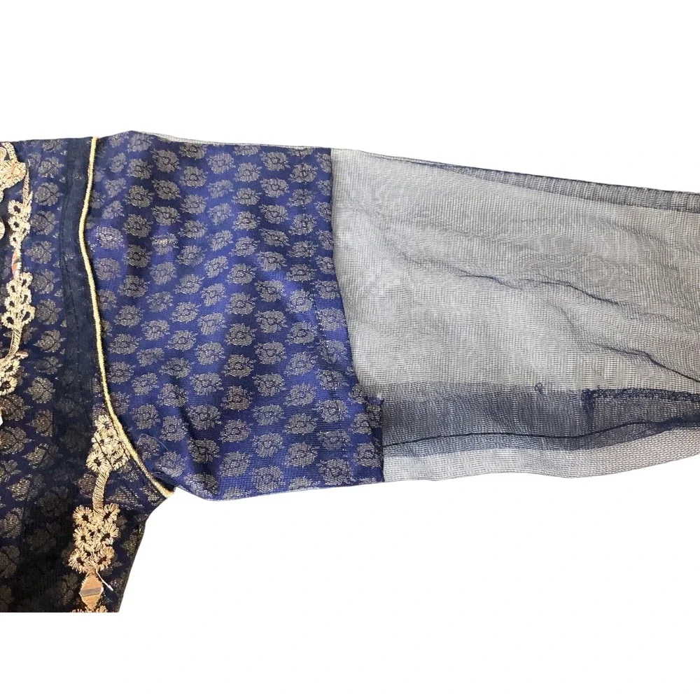 Kids Formal Navy Blue & Gold Embroidered‎ Dress Girls Party Occasion